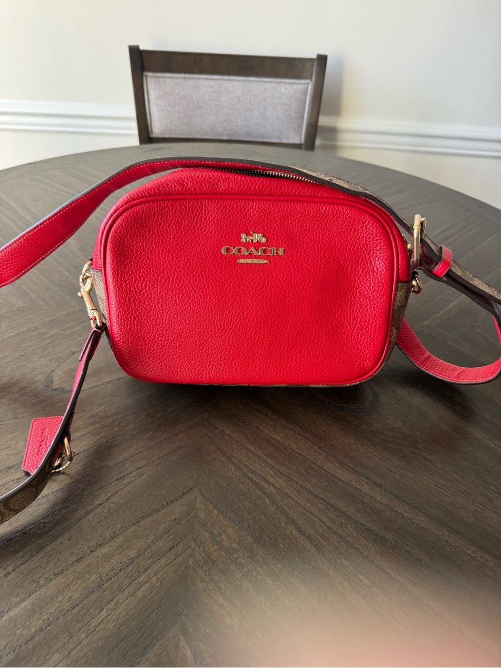 Coach Red Pebbled Leather Mini Crossbody with Signature Trim